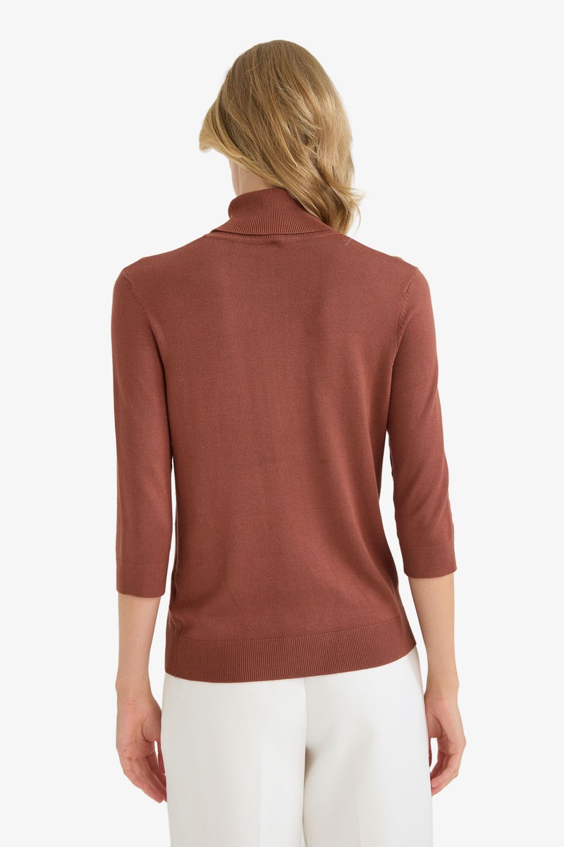 DeFacto Brown Woman Regular Fit Turtleneck Half Sleeve Basic Knit Pullover Casual - Image 5